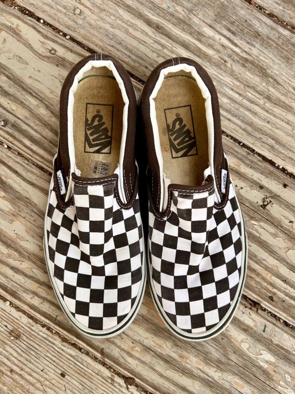 Vans Classic Slip-On Checkerboard Shoes *Brown and White*